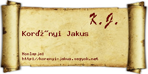 Korényi Jakus névjegykártya